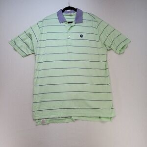 Peter Millar Polo Shirt Mens XL Green Striped 1903 Logo Short Sleeve Cotton